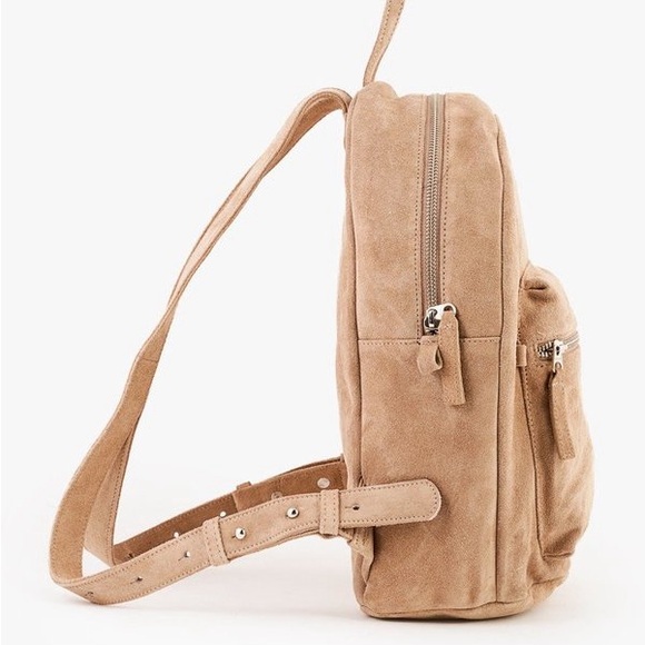 baggu nubuck leather backpack BAGGU Small Leather Backpack in Dune Tan Suede